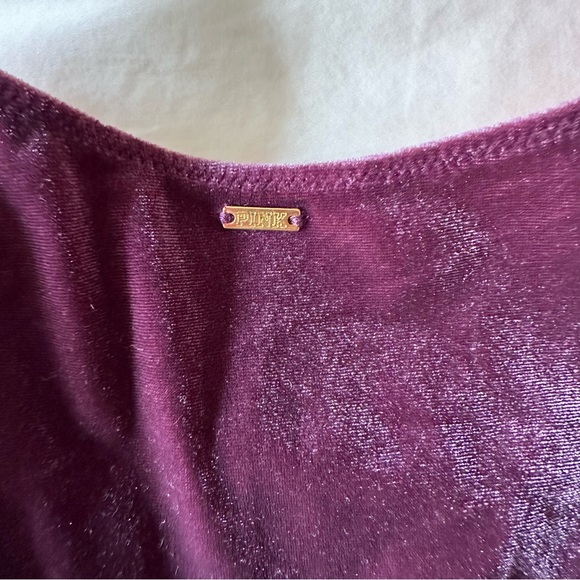VS Pink vintage style pink/mulberry colored velvet cut out swimsuit. Size Small - Picture 10 of 11